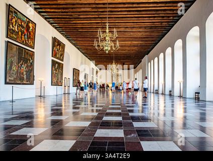 Grande sala al castello di Kronborg, Elsinore, Danimarca Foto Stock