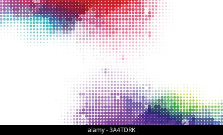 Sfondo vettoriale astratto colorato con punti mezzitoni, fusione di mappe globali e motivi a mosaico. Perfetto per l'arte digitale, il design e lo sfondo. Illustrazione Vettoriale