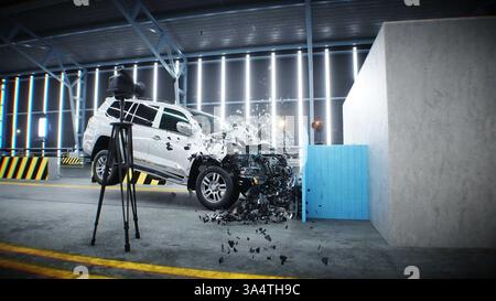 tempo di arresto del test di collisione. concetto di sicurezza. rendering 3d. Foto Stock