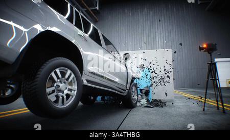 tempo di arresto del test di collisione. concetto di sicurezza. rendering 3d. Foto Stock