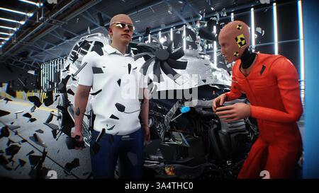 tempo di arresto del test di collisione. concetto di sicurezza. rendering 3d. Foto Stock