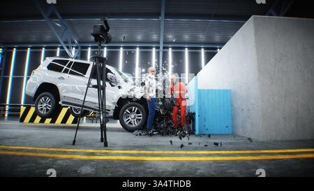 tempo di arresto del test di collisione. concetto di sicurezza. rendering 3d. Foto Stock