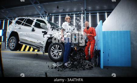 tempo di arresto del test di collisione. concetto di sicurezza. rendering 3d. Foto Stock