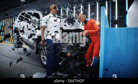 tempo di arresto del test di collisione. concetto di sicurezza. rendering 3d. Foto Stock