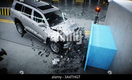 tempo di arresto del test di collisione. concetto di sicurezza. rendering 3d. Foto Stock