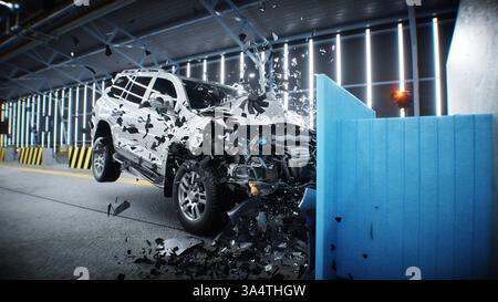 tempo di arresto del test di collisione. concetto di sicurezza. rendering 3d. Foto Stock