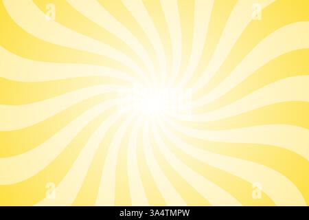 Ray Sun. Raggi di sole gialli ondulati. Gira la luce. Sfondo Sunburst. Linea di onde radiali burst. Trave a stella. Ripetizione retro. Strisce Starburst curve. Curve Illustrazione Vettoriale