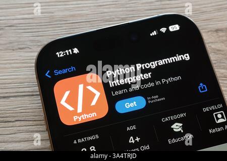 OSTRAVA, CECHIA - 19 GENNAIO 2025: Apple App Store con Python Programming Interpreter applicazione mobile per programmare Foto Stock