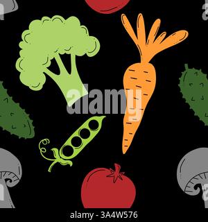 Cartoni animati per verdure senza cuciture per avvolgere carta e tessuti e biancheria, stampa abiti per bambini, accessori estivi e tessuti per la cucina Foto Stock