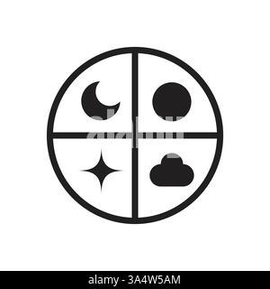 Logo o icona sole , luna , stella e nuvola design minimalista nero Illustrazione Vettoriale