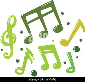 Note musicali vivaci in varie tonalità di verde Illustrazione Vettoriale