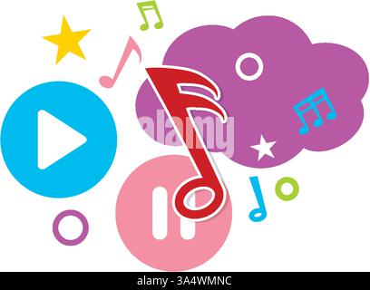 Note musicali e simboli vivaci in un design divertente Illustrazione Vettoriale