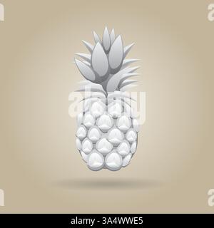 Contorno della frutta a base di ananas grigio 3d motivo astratto senza cuciture su sfondo marrone chiaro Illustrazione Vettoriale