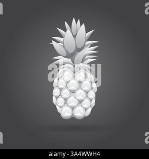 Contorno della frutta a base di ananas grigio 3d motivo astratto senza cuciture su sfondo grigio Illustrazione Vettoriale