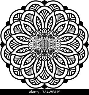 Splendido motivo floreale mandala art isolato su sfondo bianco, elemento decorativo per poster di meditazione, yoga, striscione, henné, invito, Illustrazione Vettoriale