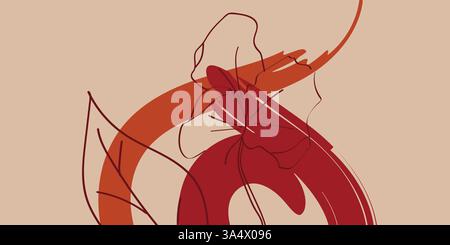 Design artistico astratto minimalista con toni caldi e forme floreali organiche Illustrazione Vettoriale