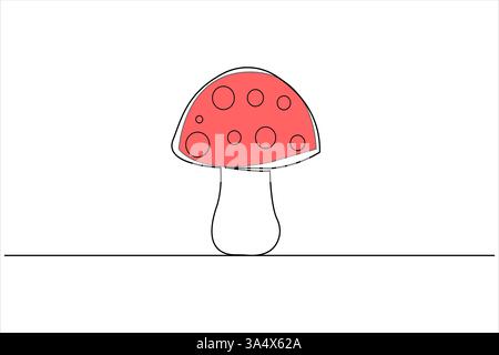 Disegno a una linea di funghi minimalisti isolato illustrazione vettoriale a contorno continuo Illustrazione Vettoriale