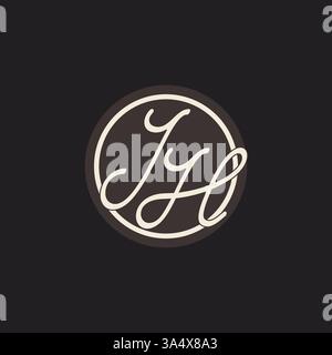 Logo monogramma JH con lettera iniziale e grafica vettoriale delle idee di design della linea circolare semplice e creativa Illustrazione Vettoriale