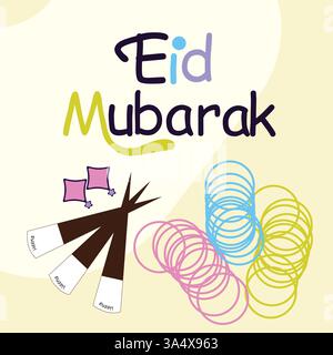 Festive Eid Mubarak Illustration with Bangles, Henna, and Gifts Illustrazione Vettoriale