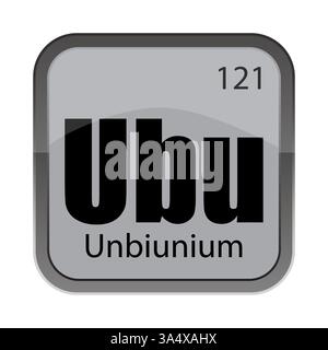 Icona Unbium elemento. Simbolo numero 121. Segno chimico di Unbium. Codice elemento Ubu. Illustrazione della scienza vettoriale. Illustrazione Vettoriale
