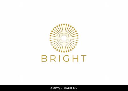 Il logo Sunburst, luminoso e radioso, riflette calore ed eleganza moderna Illustrazione Vettoriale