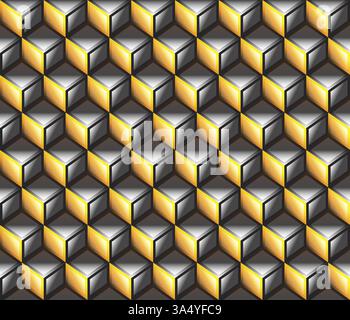 Cubi geometrici neri e gialli motivo astratto senza cuciture Illustrazione Vettoriale