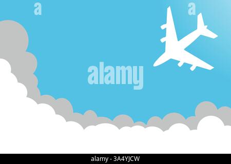 Aeroplano che vola nel cielo, concetto di design per vacanze o vacanze, elemento grafico di viaggio Illustrazione Vettoriale