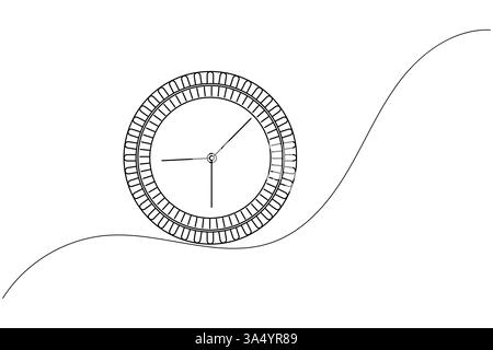 Disegno a una linea continuo con orologio e stile minimalista isolano l'icona vettoriale del contorno Illustrazione Vettoriale