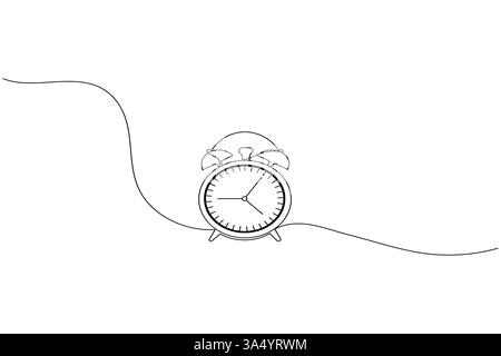 Disegno a una linea continuo con orologio e stile minimalista isolano l'icona vettoriale del contorno Illustrazione Vettoriale