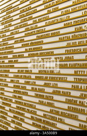 Gedenkraum mit den Namen der von den Nazis ermordeten Menschen aus Freiburg und der Region in dem neu eroeffneten Dokumentationszentrum Nationalsozialismus a Friburgo. Titel der Dauerausstellung: Hinter den Fassaden-Freiburg im Nationalsozialismus. Thematisiert wird der Weg von der Weimarer Republik bis zum Ende der Nazi-Diktatur. *** Sala commemorativa con i nomi delle persone di Friburgo e della regione assassinate dai nazisti nel Centro di documentazione sul nazionalsocialismo di Friburgo di recente apertura titolo della mostra permanente dietro le facciate di Friburgo sotto il nazionalsocialismo la mostra Foto Stock