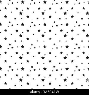 Motivo a stella senza cuciture. Stelle nere ripetute isolate su sfondo bianco. stampe semplici ripetute per il design. Reticolo monocromatico astratto. Ripeti Illustrazione Vettoriale