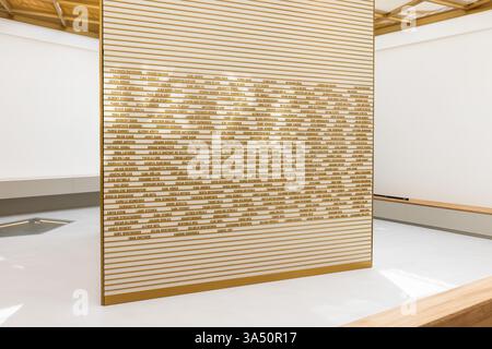 20 marzo 2025, Baden-Württemberg, Friburgo: I nomi delle vittime del nazionalsocialismo di Friburgo e della regione possono essere visti su un muro in una sala commemorativa del Centro di documentazione del nazionalsocialismo. Il nuovo Centro di documentazione del nazionalsocialismo è stato aperto oggi nell'ex ufficio di informazione turistica del 1936. Foto: Philipp von Ditfurth/dpa - ATTENZIONE: Per uso editoriale solo in relazione alla segnalazione su questo argomento. Foto Stock