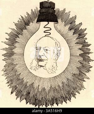 Ritratto caricatura di Charles William Siemens (nato Carl Wilhelm von Siemens - 1823-1883) ingegnere meccanico ed elettrico tedesco. Foto Stock