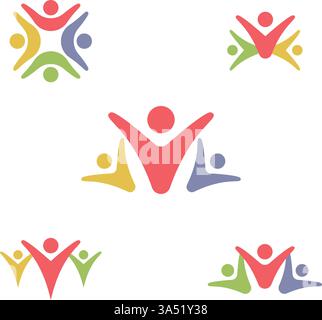 Icona del logo People, simbolo di connessione del gruppo community per l'illustrazione grafica Illustrazione Vettoriale