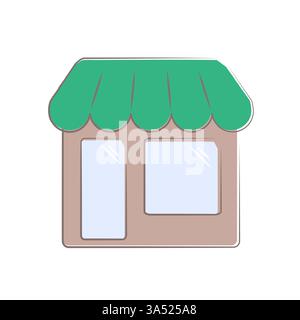 Semplice icona del mercato con tetto verde e grandi finestre Illustrazione Vettoriale