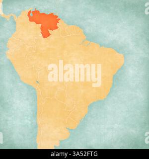 Venezuela sulla mappa del Brasile in morbido grunge e stile vintage, come carta vecchia con pittura ad acquerello. Foto Stock