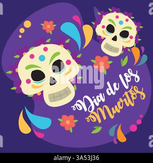 Teschi decorativi con fiori di dia de los Muertos. Vettore Illustrazione Vettoriale