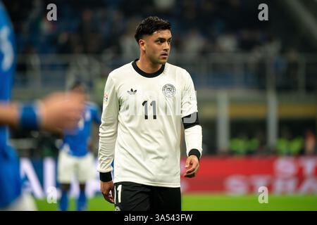 Nadiem Amiri (Germania) durante i quarti di finale della UEFA Nations League, partita di calcio di 1a tappa tra Italia e Germania il 20 marzo 2025 allo stadio Giuseppe Meazza di Milano Foto Stock