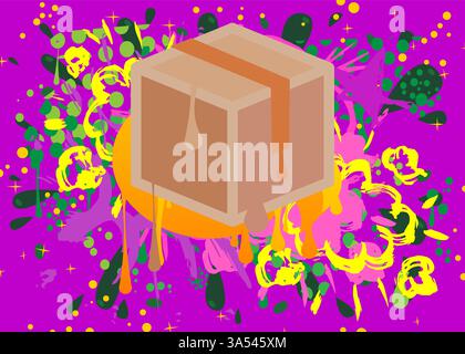 Scatola di cartone graffiti. Decorazione astratta di Street art moderna eseguita in stile di pittura urbana. Illustrazione Vettoriale