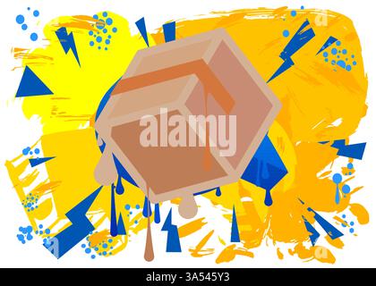 Scatola di cartone graffiti. Decorazione astratta di Street art moderna eseguita in stile di pittura urbana. Illustrazione Vettoriale