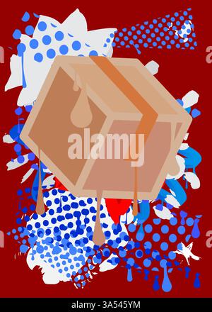 Scatola di cartone graffiti. Decorazione astratta di Street art moderna eseguita in stile di pittura urbana. Illustrazione Vettoriale