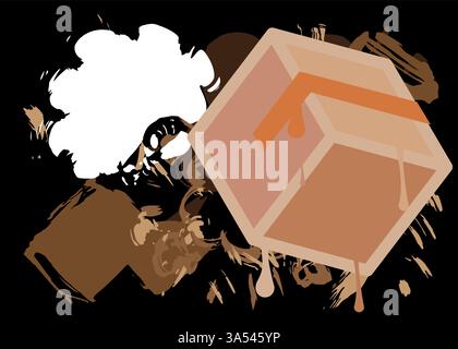 Scatola di cartone graffiti. Decorazione astratta di Street art moderna eseguita in stile di pittura urbana. Illustrazione Vettoriale