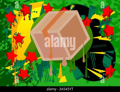 Scatola di cartone graffiti. Decorazione astratta di Street art moderna eseguita in stile di pittura urbana. Illustrazione Vettoriale