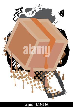 Scatola di cartone graffiti. Decorazione astratta di Street art moderna eseguita in stile di pittura urbana. Illustrazione Vettoriale