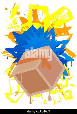 Scatola di cartone graffiti. Decorazione astratta di Street art moderna eseguita in stile di pittura urbana. Illustrazione Vettoriale