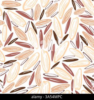 Riso senza cuciture. Vettoriale diverso rosso, marrone, grana nera su sfondo bianco. Cibo vegetariano biologico selvatico. Sfondo texture astratta Illustrazione Vettoriale