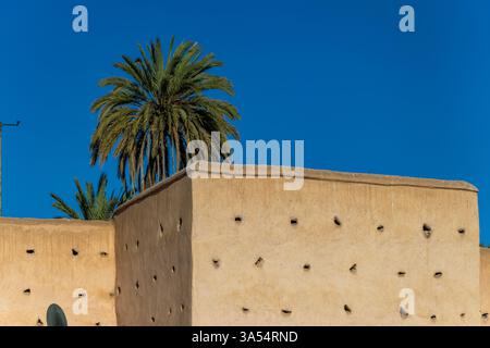 Punto di riferimento della città di Marrakech in Marocco. Mura della città che circondano Marrakech Foto Stock