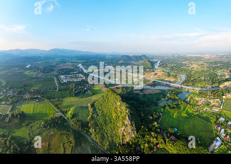 Vista aerea delle risaie, Thailandia Foto Stock
