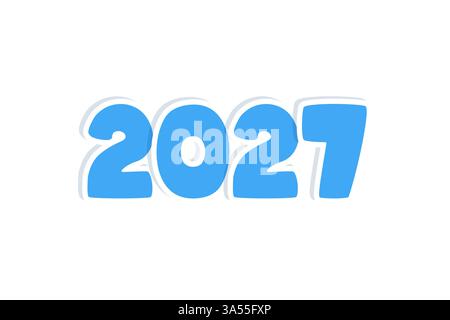 adesivo di 2027 anni blu, numeri, isolato su sfondo bianco. Design dell'elemento. Illustrazione vettoriale Illustrazione Vettoriale