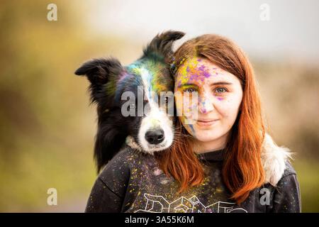 Donna e Border Collie Foto Stock